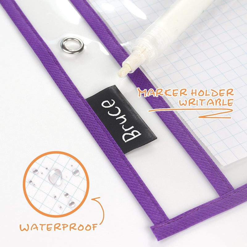 LONGKEY 20 Pack Dry Erase Pockets with Rings, 10 x 14 Inch Ticket Holders Clear Plastic Sleeves Sheet Protectors for Teacher Classroom Sleeves, 10 Assorted Colors - Image 3